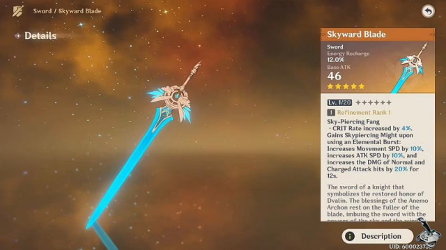 Genshin Impact: Skyward Blade: cómo obtenerlo, estadísticas y materiales para ascender